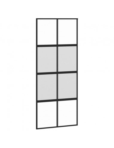 Porta Scorrevole Nera 90x205 cm in Vetro Temperato e Alluminio