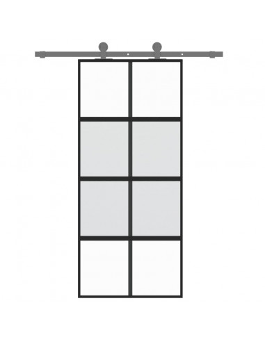 Porta Scorrevole Nera 90x205 cm in Vetro Temperato e Alluminio