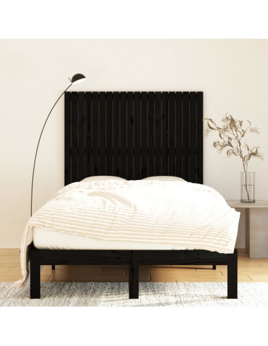 Testiera da Parete Nera 127,5x3x110cm in Legno Massello di Pino