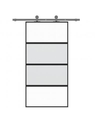 Porta Scorrevole Nera 102,5x205 cm Vetro Temperato e Alluminio