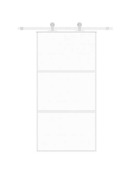 Porta Scorrevole Bianca 102,5x205cm Vetro Temperato e Alluminio