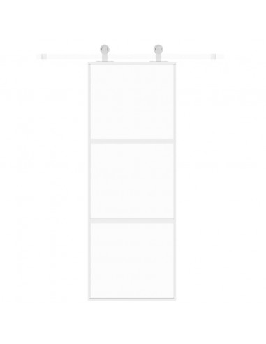 Porta Scorrevole Bianca 76x205 cm Vetro Temperato e Alluminio