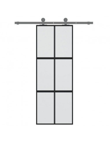 Porta Scorrevole Nera 76x205 cm in Vetro Temperato e Alluminio