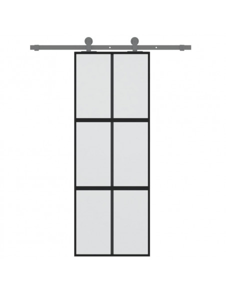 Porta Scorrevole Nera 76x205 cm in Vetro Temperato e Alluminio