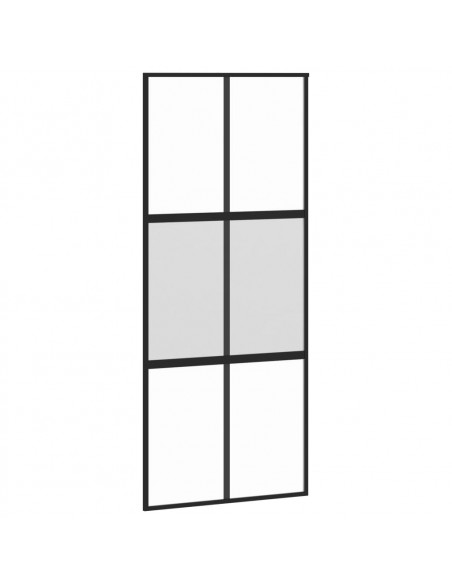 Porta Scorrevole Nera 90x205 cm in Vetro Temperato e Alluminio