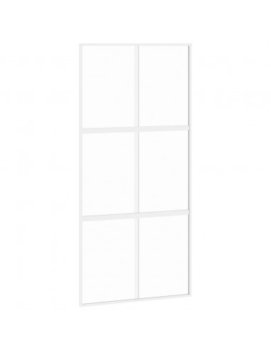 Porta Scorrevole Bianca 102,5x205cm Vetro Temperato e Alluminio