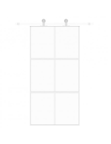 Porta Scorrevole Bianca 102,5x205cm Vetro Temperato e Alluminio