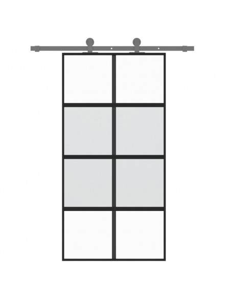 Porta Scorrevole Nera 102,5x205 cm Vetro Temperato e Alluminio