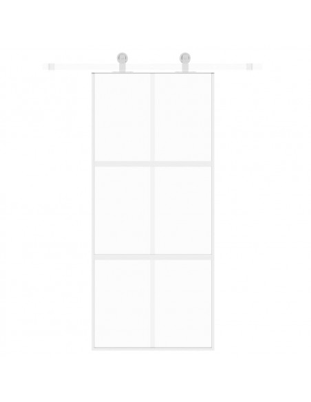 Porta Scorrevole Bianca 90x205 cm Vetro Temperato e Alluminio