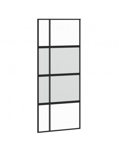 Porta Scorrevole Nera 90x205 cm in Vetro Temperato e Alluminio