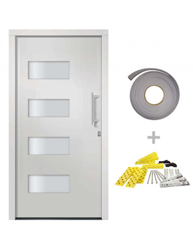 Porta d'Ingresso in Alluminio e PVC Bianco 110x210 cm