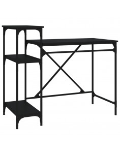 Scrivania Ripiani Nera 105x50x90 cm Legno Multistrato e Ferro 2