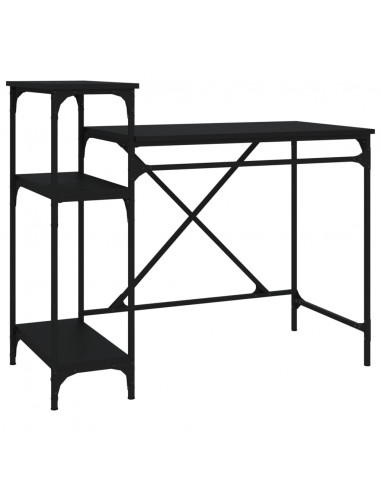 Scrivania Ripiani Nera 105x50x90 cm Legno Multistrato e Ferro