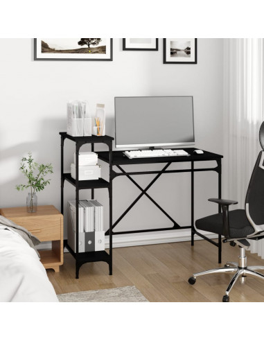 Scrivania Ripiani Nera 105x50x90 cm Legno Multistrato e Ferro