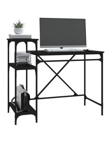 Scrivania Ripiani Nera 105x50x90 cm Legno Multistrato e Ferro
