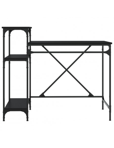 Scrivania Ripiani Nera 105x50x90 cm Legno Multistrato e Ferro