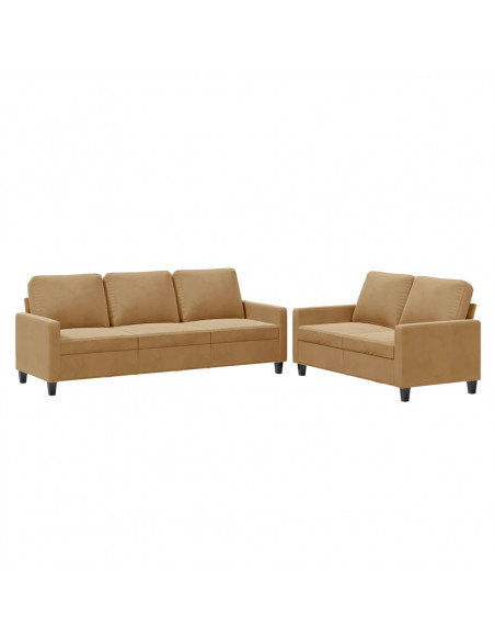 Set di Divani 2 pz con Cuscini Marrone in Velluto