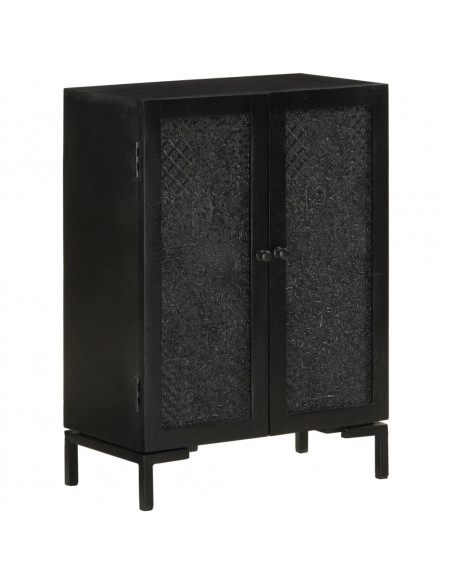 Credenza Nera 55x30x77 cm in Legno Massello di Mango e Ferro
