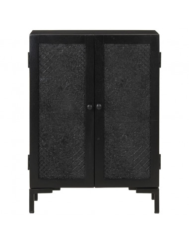 Credenza Nera 55x30x77 cm in Legno Massello di Mango e Ferro