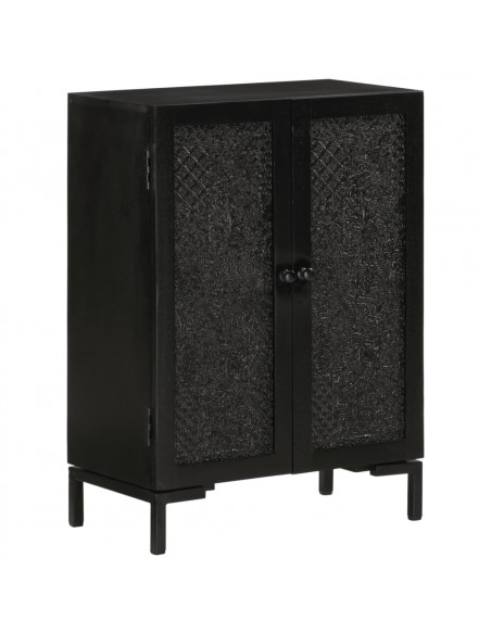 Credenza Nera 55x30x77 cm in Legno Massello di Mango e Ferro