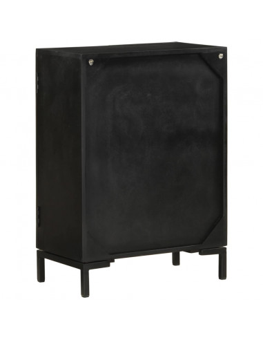 Credenza Nera 55x30x77 cm in Legno Massello di Mango e Ferro