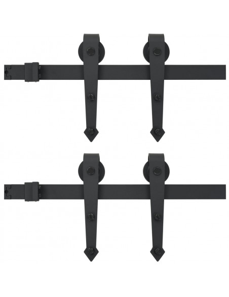 Kit di Binari per Porte Scorrevoli 2x183 cm in Acciaio Nero