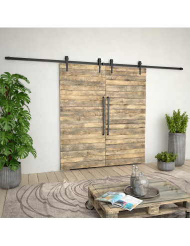Kit di Binari per Porte Scorrevoli 2x183 cm in Acciaio Nero