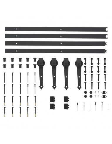 Kit di Binari per Porte Scorrevoli 2x183 cm in Acciaio Nero