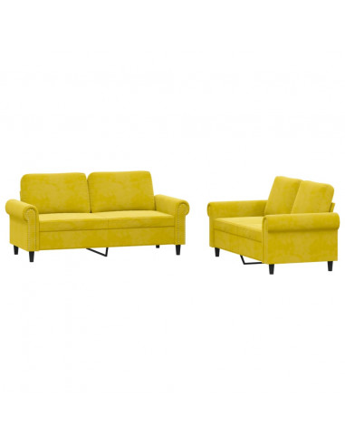 Set di Divani 2 pz con Cuscini giallo in Velluto
