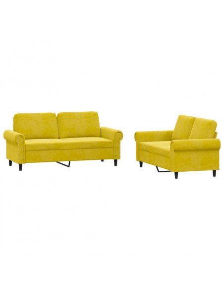 Set di Divani 2 pz con Cuscini giallo in Velluto