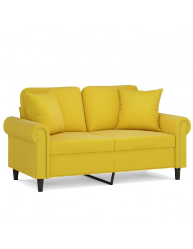 Divano a 2 Posti con Cuscini Giallo 120 cm in Velluto