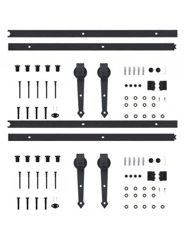 Kit di Binari per Porte Scorrevoli 2 pz 200 cm Acciaio Nero