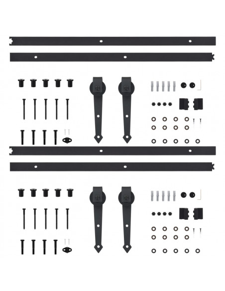 Kit di Binari per Porte Scorrevoli 2 pz 200 cm Acciaio Nero
