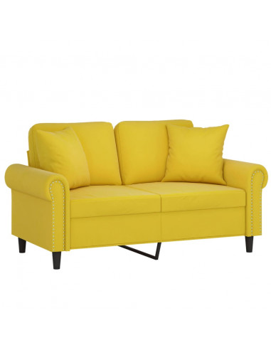Divano a 2 Posti con Cuscini Giallo 120 cm in Velluto