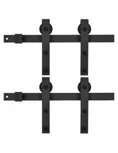 Kit di Binari per Porte Scorrevoli 2 pz 183 cm Acciaio Nero 2