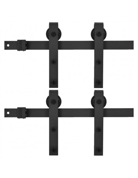 Kit di Binari per Porte Scorrevoli 2 pz 183 cm Acciaio Nero