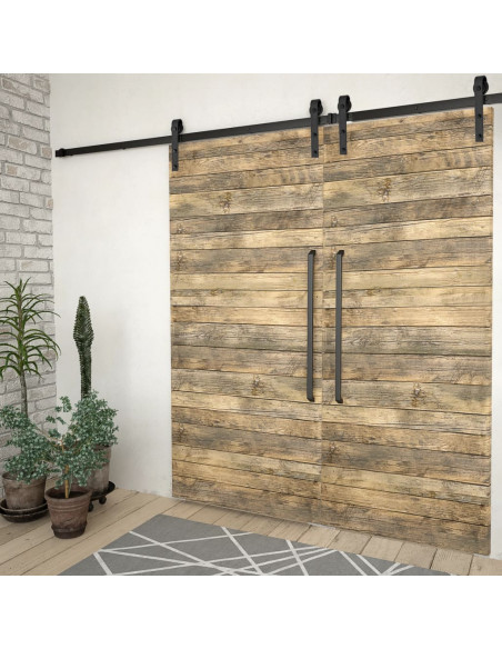 Kit di Binari per Porte Scorrevoli 2 pz 183 cm Acciaio Nero