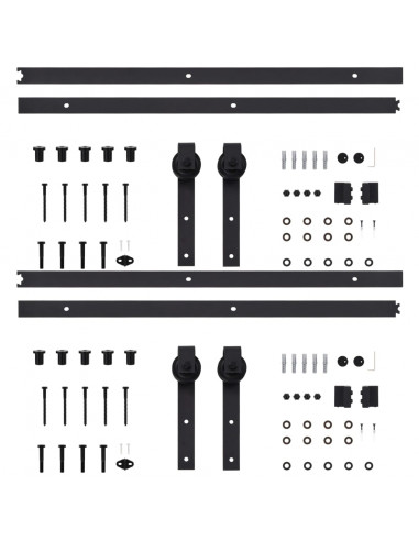 Kit di Binari per Porte Scorrevoli 2 pz 183 cm Acciaio Nero