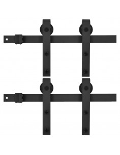Kit di Binari per Porte Scorrevoli 2 pz 200 cm Acciaio Nero 2