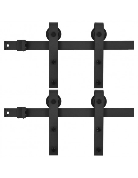 Kit di Binari per Porte Scorrevoli 2 pz 200 cm Acciaio Nero