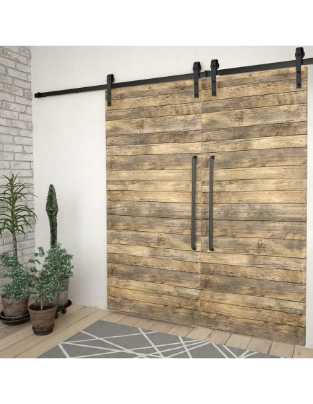 Kit di Binari per Porte Scorrevoli 2 pz 200 cm Acciaio Nero