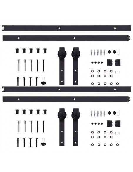 Kit di Binari per Porte Scorrevoli 2 pz 200 cm Acciaio Nero