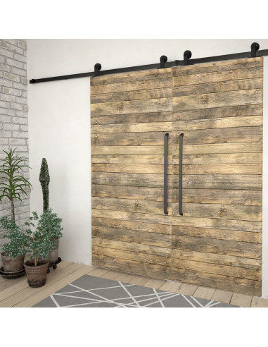 Kit di Binari per Porte Scorrevoli 2 pz 183 cm in Acciaio Nero