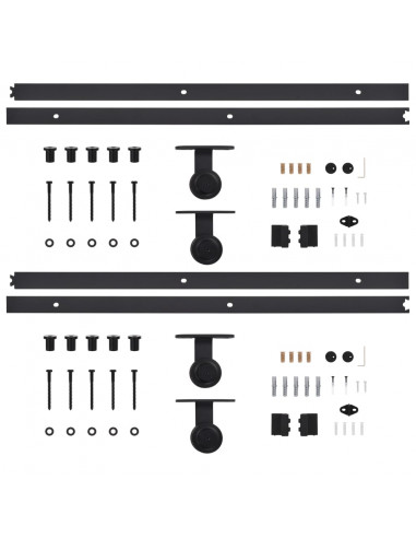 Kit di Binari per Porte Scorrevoli 2 pz 200 cm in Acciaio Nero