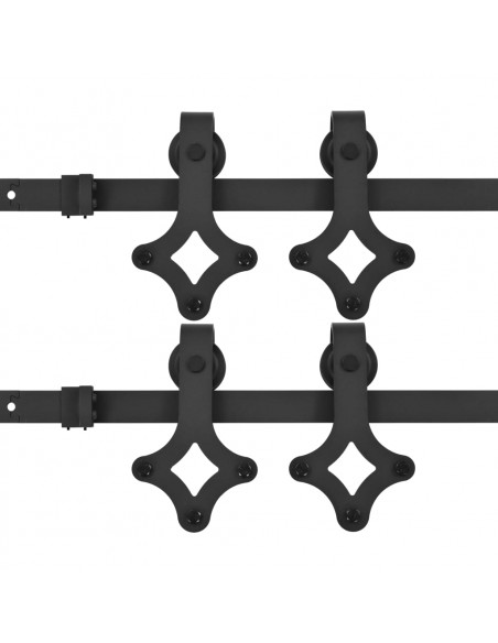 Kit di Binari per Porte Scorrevoli 2 pz 183 cm in Acciaio Nero