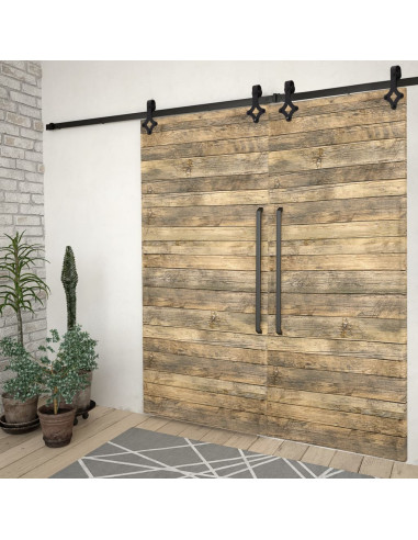Kit di Binari per Porte Scorrevoli 2 pz 183 cm in Acciaio Nero