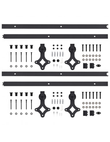 Kit di Binari per Porte Scorrevoli 2 pz 183 cm in Acciaio Nero