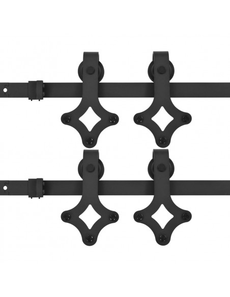Kit di Binari per Porte Scorrevoli 2 pz 200 cm in Acciaio Nero
