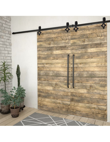 Kit di Binari per Porte Scorrevoli 2 pz 200 cm in Acciaio Nero