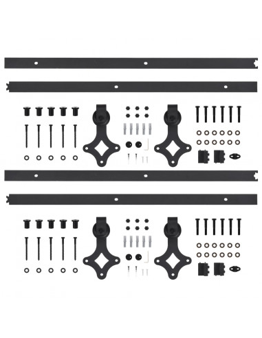 Kit di Binari per Porte Scorrevoli 2 pz 200 cm in Acciaio Nero